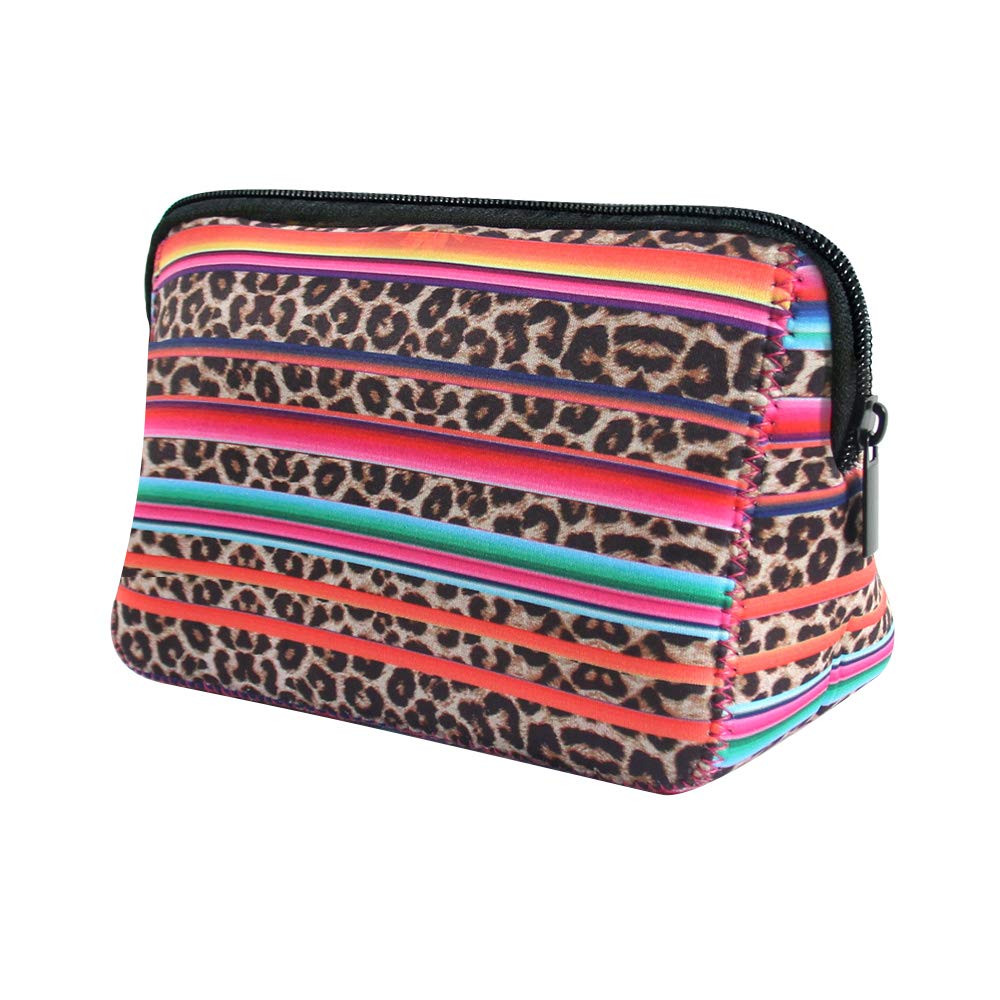 Leopard Rainbow Makeup bag Waterproof Soft Neoprene Travel bag Zippered Storage Pouch Printing Toiletry bag Organizer