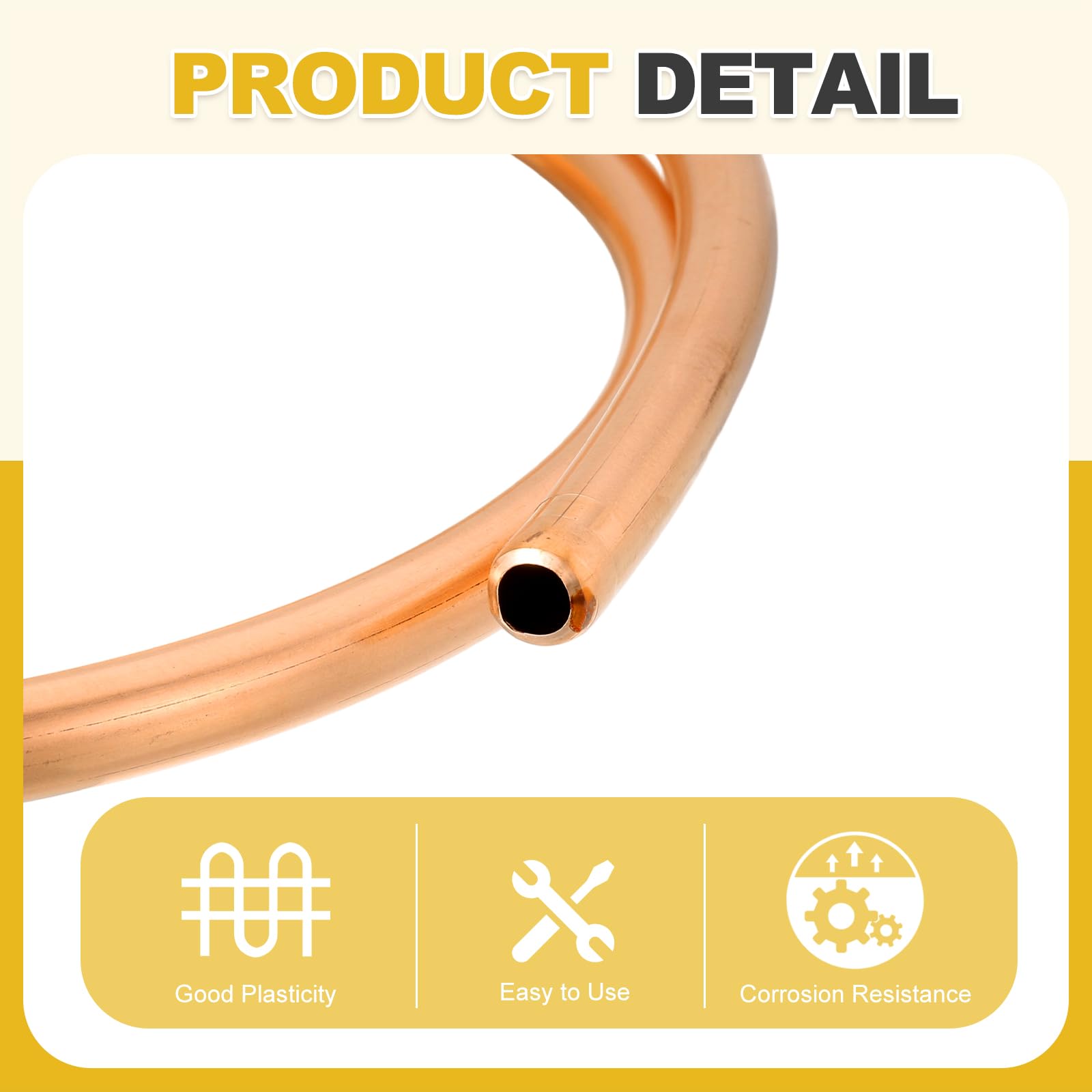 QUARKZMAN Tubo De Cobre T2 0.28" ID X 15/32" OD X 6.7 Pies Tubo De Refrigeración De Cobre Puro Al 99% Sin Costura Bobina Flexible Para Sistema HVAC Aire Acondicionado Refrigerador Industria