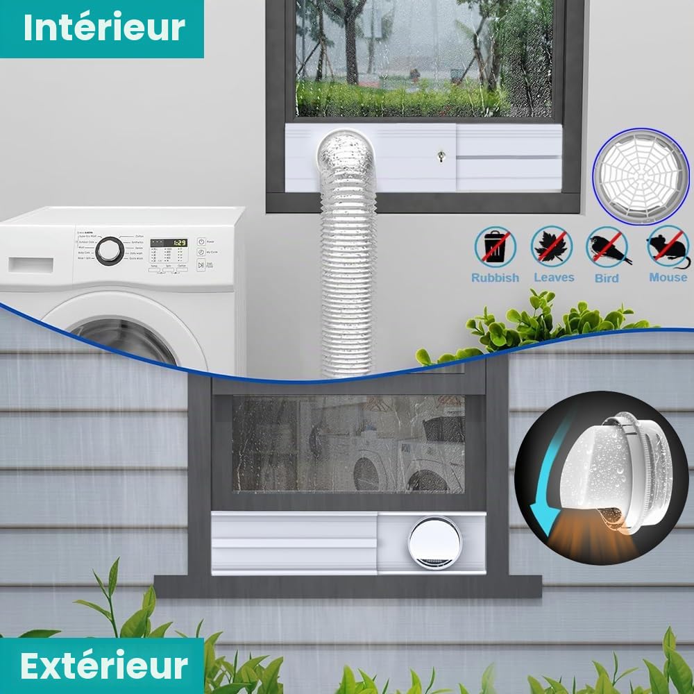 Kit d'évent de fenêtre de climatiseur - pour Tuyau d'évacuation de 13cm et 15cm, pour fenêtre Verticale et Horizontale de 43-140cm, Adaptateur de Tuyau d'évent de climatiseur - sans Tuyau