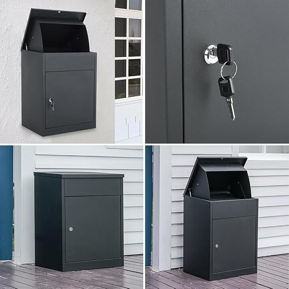 Outdoor Parcel Delivery Drop Box, Wall Mounted Galvanised Steel Lockable Weatherproof Post Boxes, Letter Mailbox Package Drop Box for Secure Multiple Internet Deliveries of Large Delivery Packets