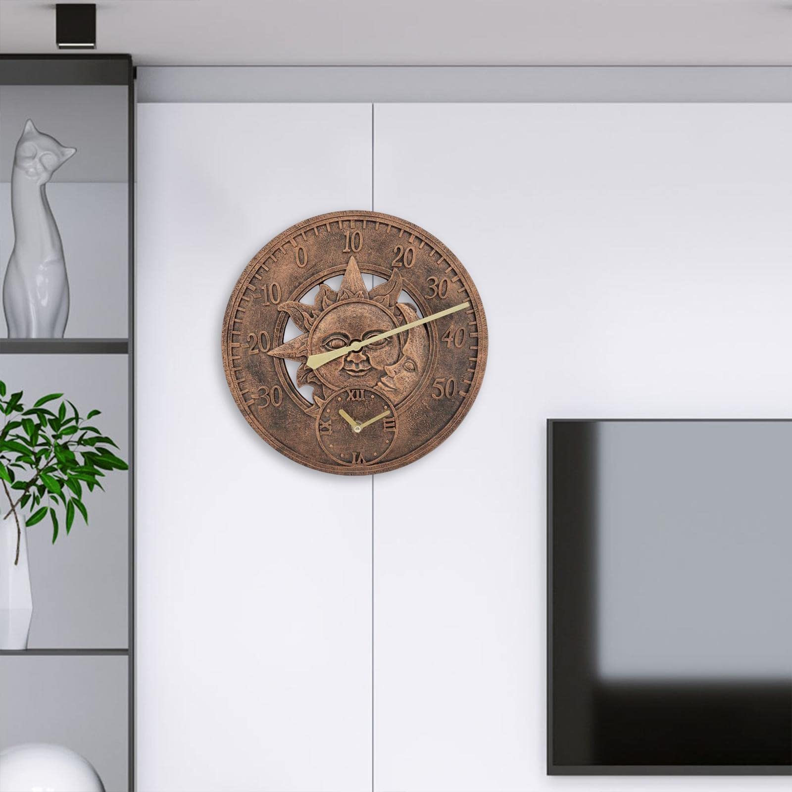 MagiDeal Horloge Murale Ronde étanche Affichage de la température Non tic Silencieux intérieur extérieur 30 cm Montres suspendues pour Porche Salon Chambre