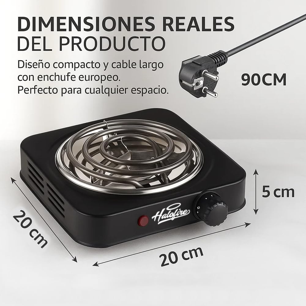 Halofire - Hornillo eléctrico 1000W para cachimba, Encendedor de alta potencia para carbón natural de shisha, Placa de fuego de cocina compatible para alimentos, camping fácil transporte. (Negro)