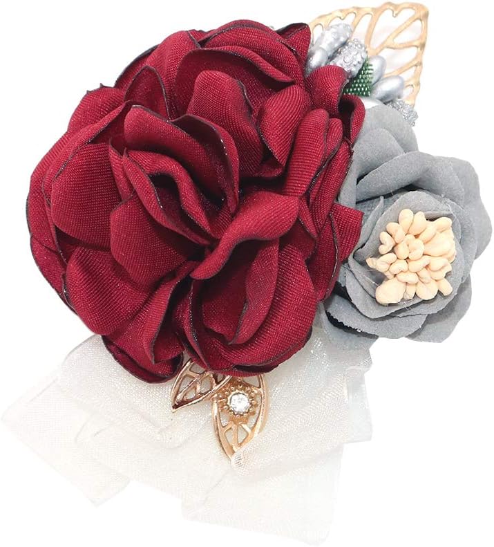 shiwaki wedding supplies decoration girl bridesmaid boutonniere prom party Small tea rose corsage wedding decoration gift (Wine red)
