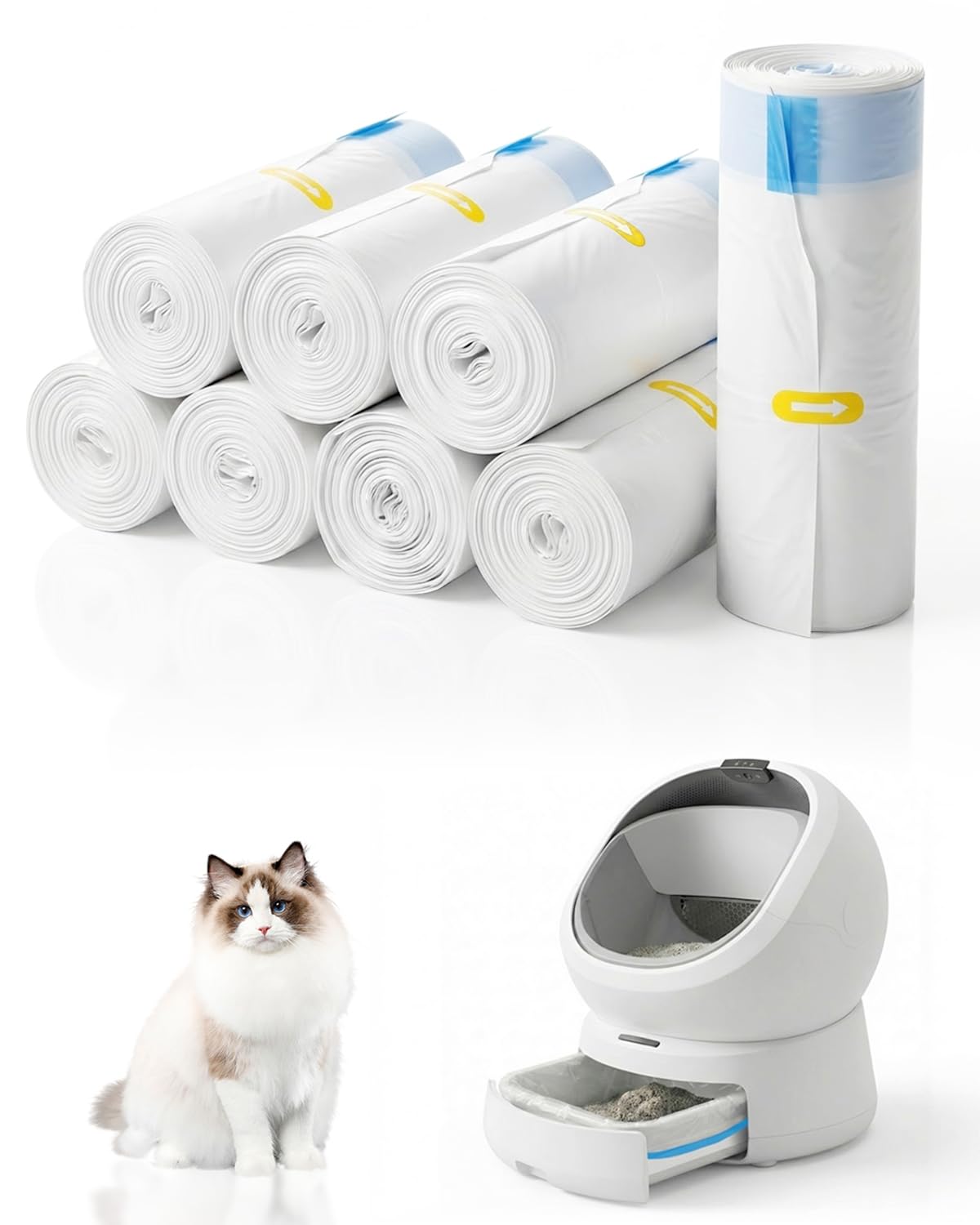 Lot de 120 sacs de litière pour chat Petlibro Luma, sacs à litière pour chat automatique, sacs épais avec cordon de serrage pour bac à litière automatique, tiroir à déchets