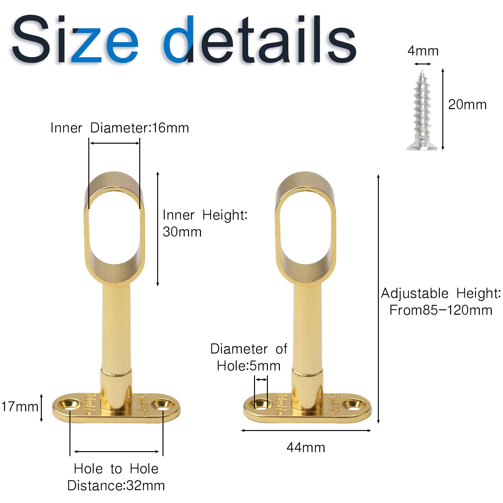 INCREWAY supporto per asta armadio, 4 pezzi cavo regolabile ovale armadio binario terminale asta per armadio armadio in bagno camera da letto, oro