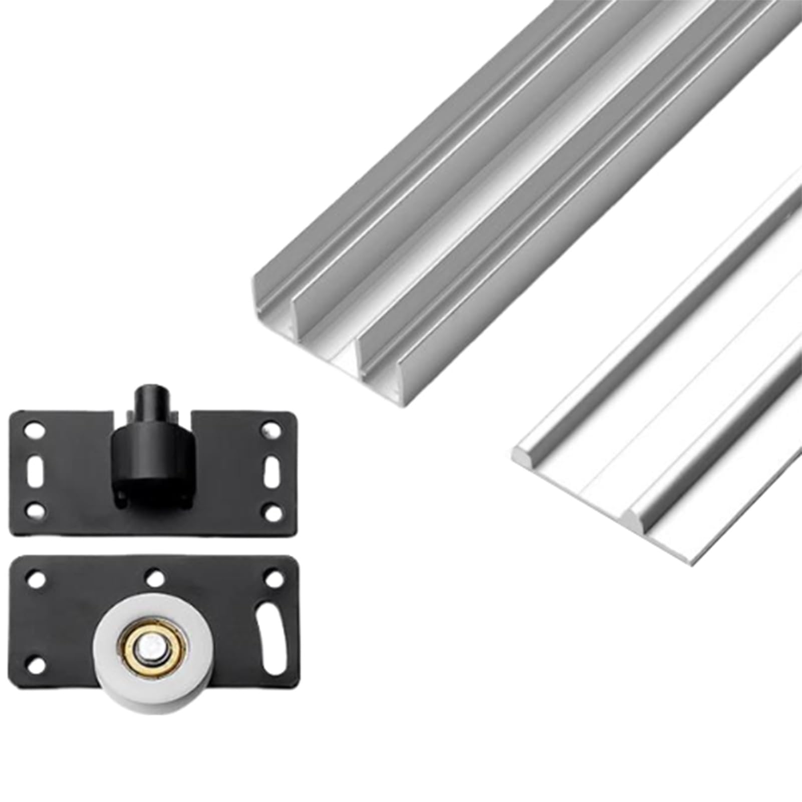 Set di binari per porte scorrevoli, sistema a doppio binario per armadi e armadi, facile installazione, guide superiori e inferiori, scorrevolezza fluida per porte in vetro