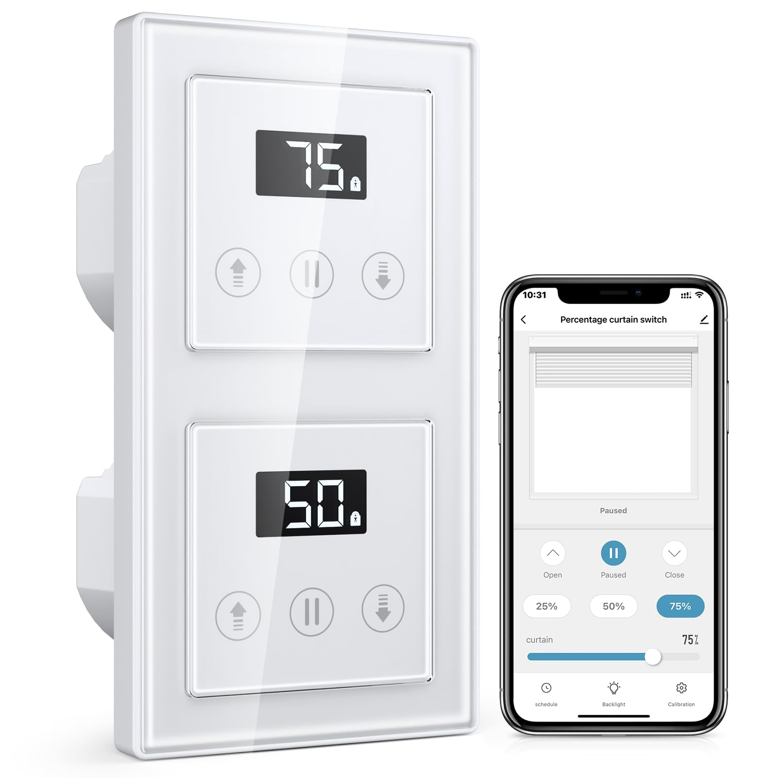 2 Fach Rolladenschalter Smart, WLAN Jalousieschalter mit Prozentuale Steuerung, Kompatibel mit Alexa/Google Home, Benötigt Nullleiter
