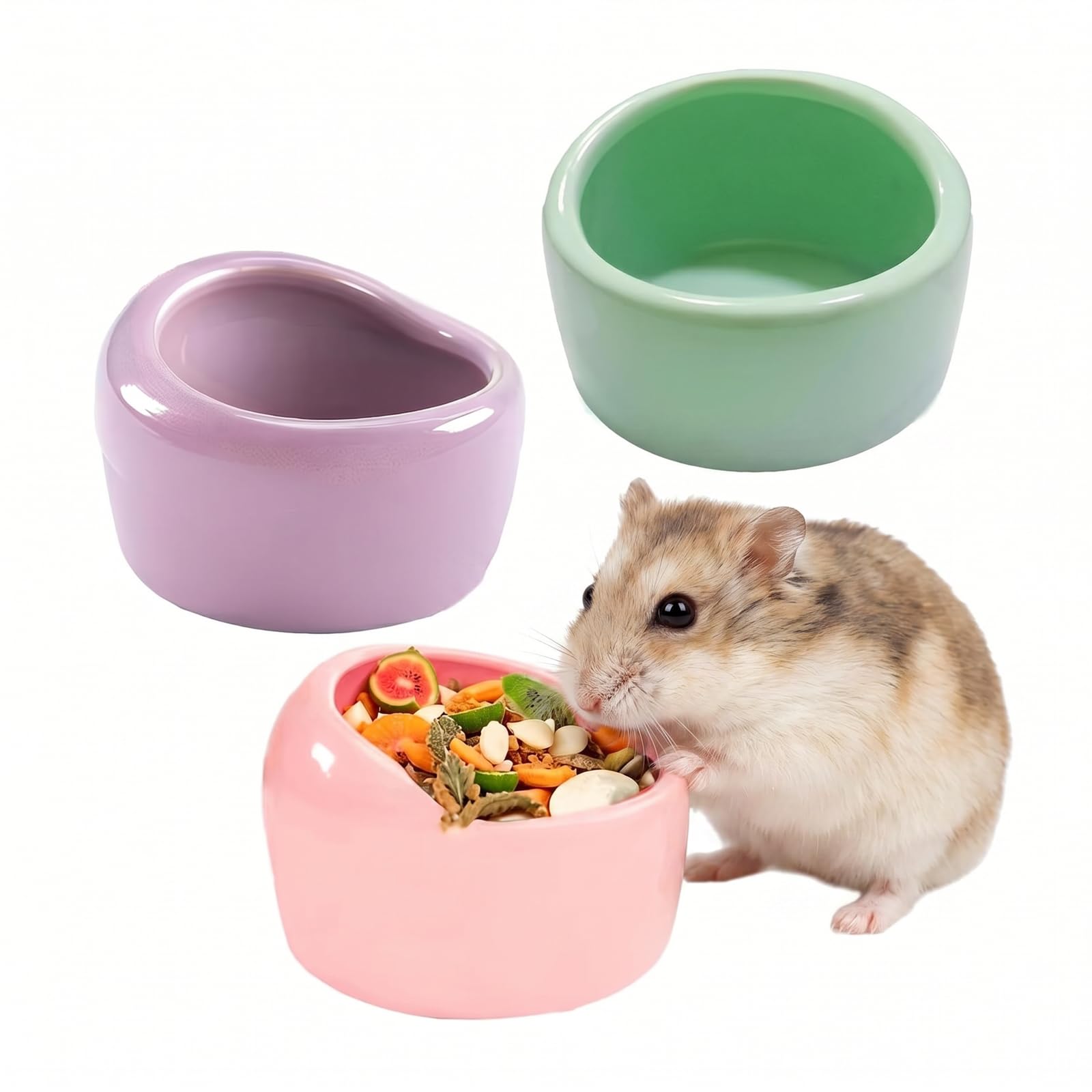 3 Pièces Bols pour Hamster en Céramique, Bols en Céramique pour Hamsters, Bols en Céramique pour Hamster, Bols en Céramique Anti-morsures, Mangeoire en Terre Cuite pour Cochon d'Inde, Hamster