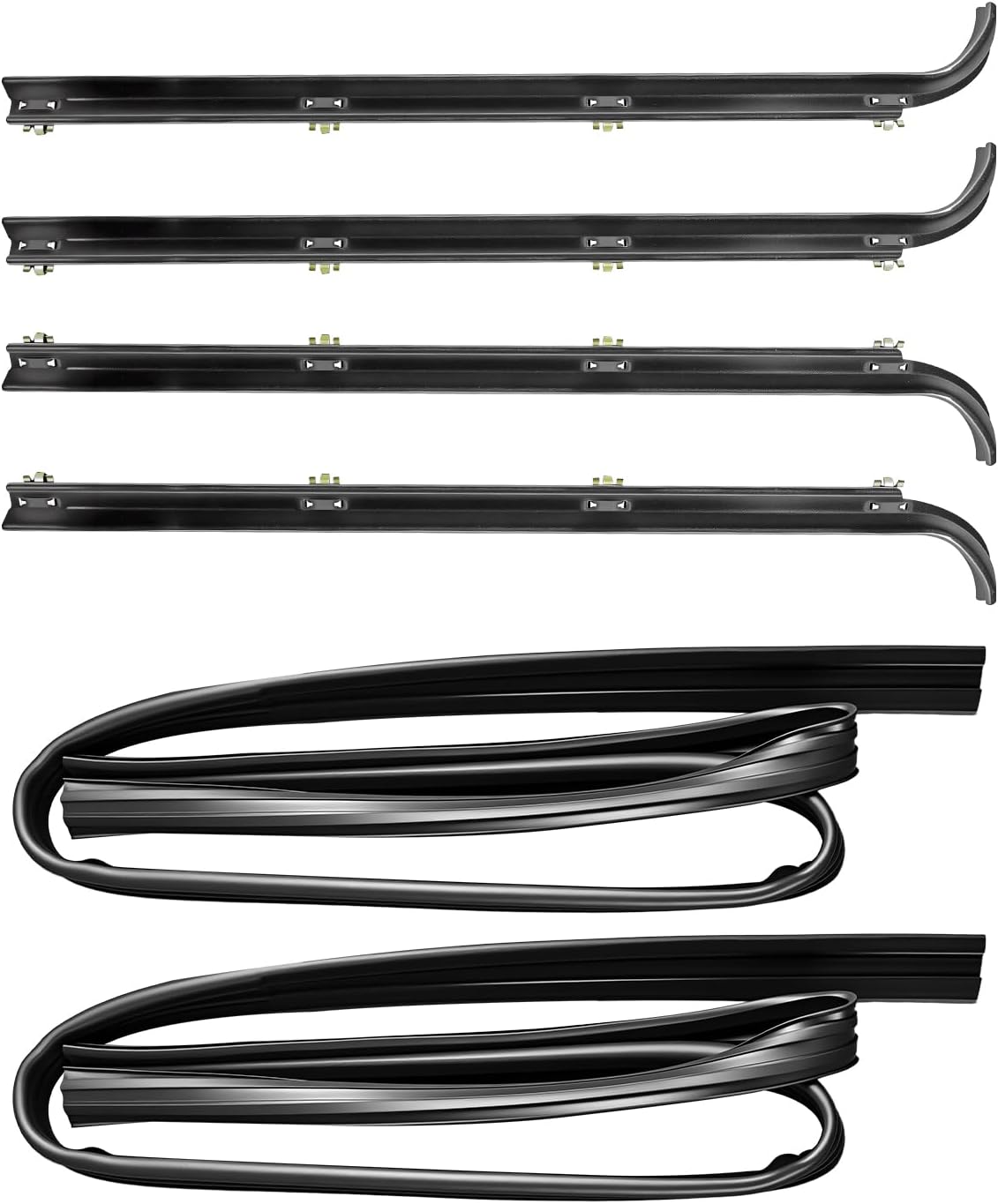 Front Door Window Weatherstrip Kit Fit for Ford F150 F250 F350 1987-1997, Window Molding Sweep Felt Trim Seal Replace E7TZ1521452A E7TZ1521453A F2TZ1521456A F2TZ1521457A, Run Channel Rubber Seal