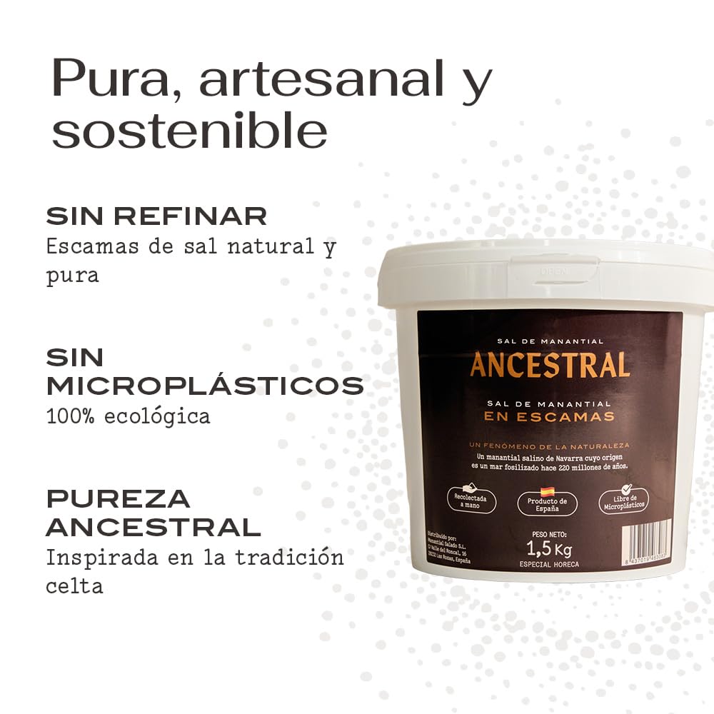SAL ANCESTRAL - Sal en Escamas de manantial - Sal sin microplásticos - Sal para asar carne - Más sabrosa que la sal céltica o sal marina