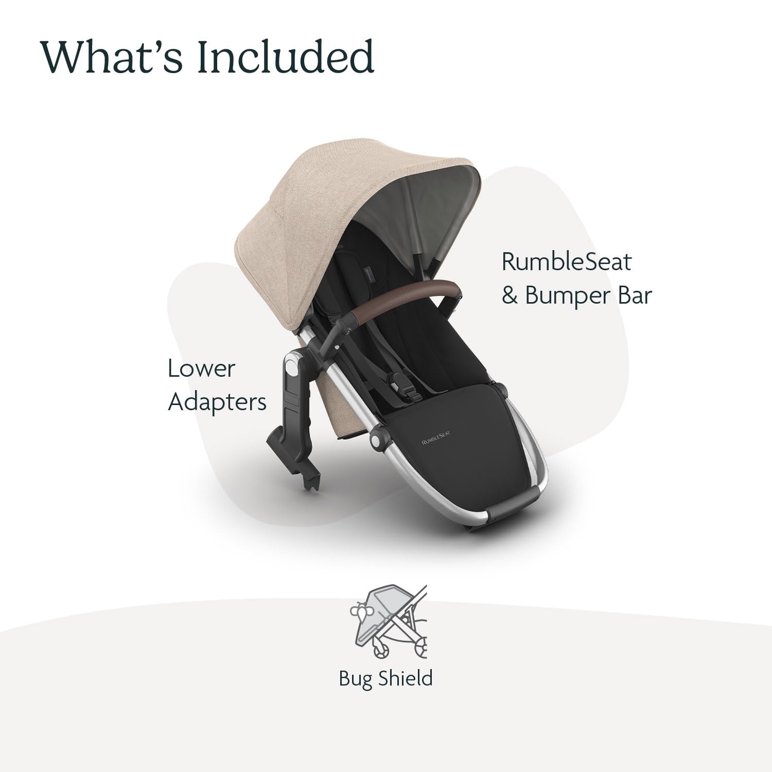 UPPAbaby RumbleSeat V3 Second Lower Seat - Compatible with Vista V2 and Vista V3 - All-Weather Seat + Magnetic Buckle – Adapters Included - Declan (Oat Mélange/Silver Frame/Chestnut Leather)