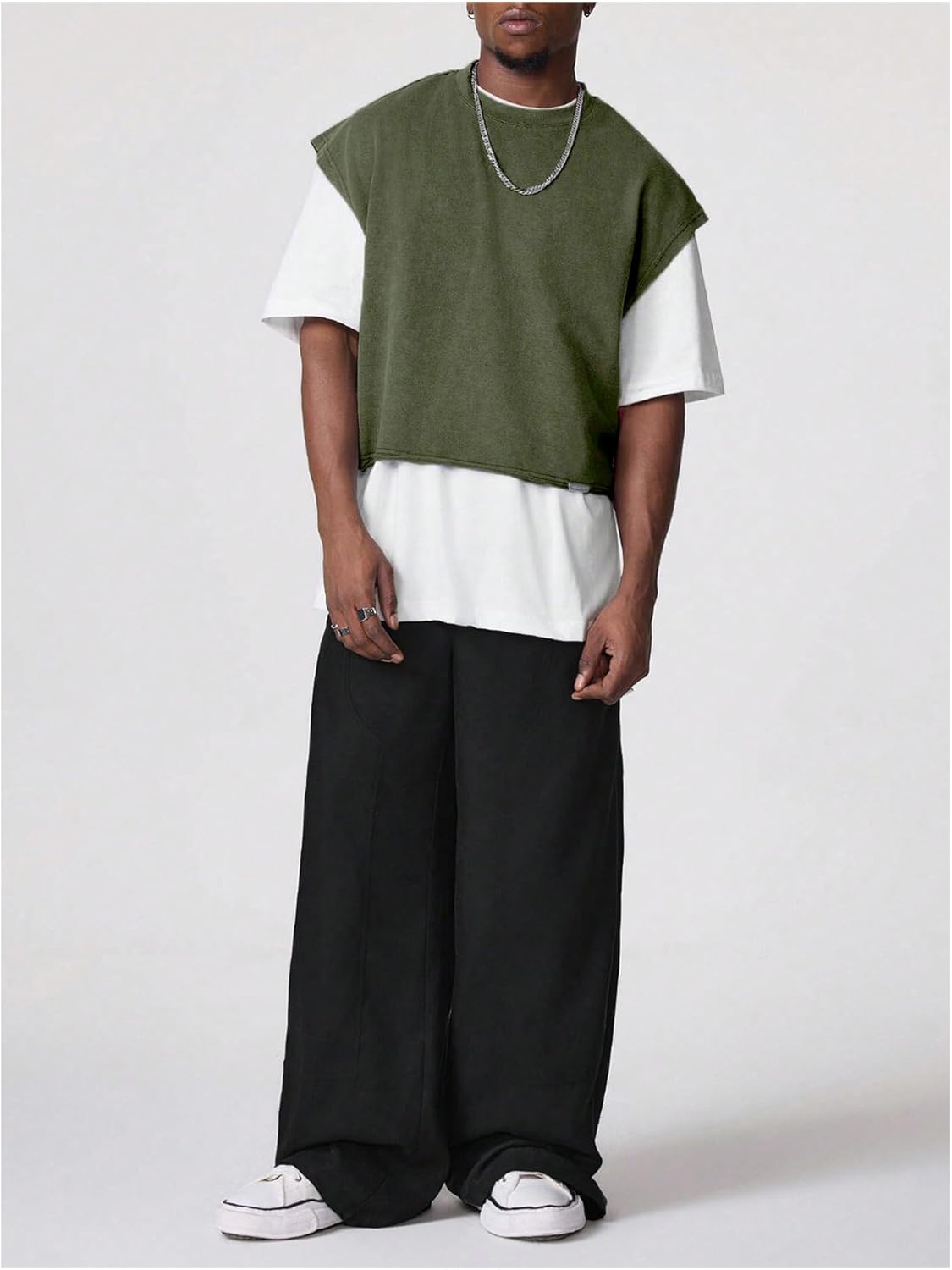 GORGLITTER Men's Dolman Sleeve Crop Vest Top T Shirts Crewneck Loose Pullover Tank Tops - Image 3