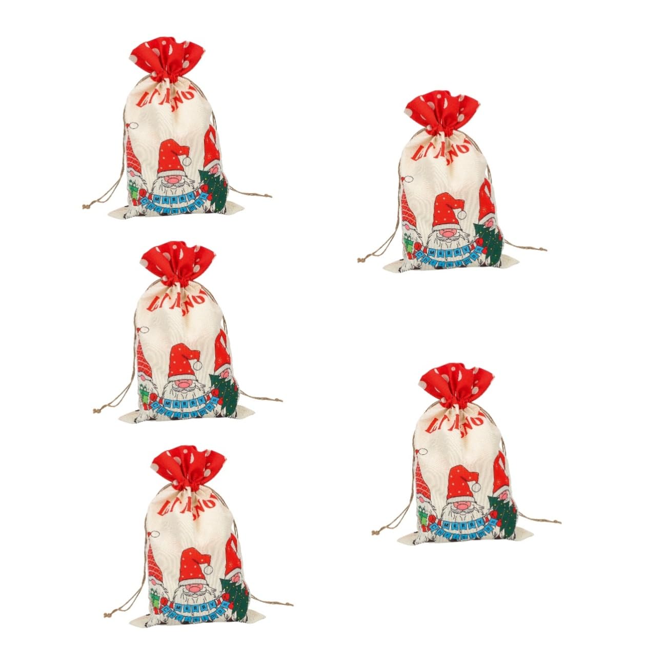 DEARMAMY 5 pezzi Sacchetti Natalizi con Coulisse Resistente per Regali e Buste Colorate Tema Xmas per Feste Confezione e Portatile