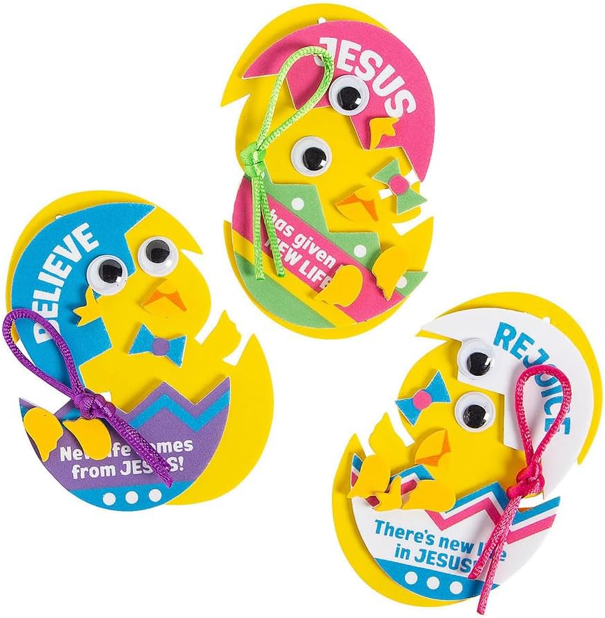 Fun Express New Life in Jesus Baby Chick Ornament Craft Kit - Makes 12 - Easter Crafts for Kids