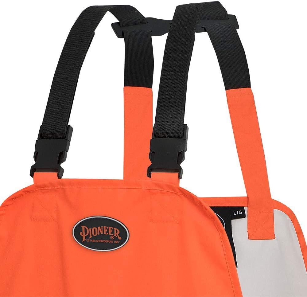 Pioneer Loose Fit Waterproof Safety Work Bib Pants - Tear-Resistant - Adjustable Waist - Hi Vis Orange