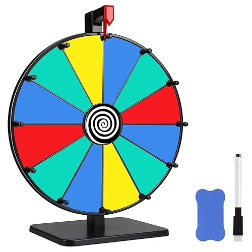 Pionites 12 Inch 12 Slots Prize Wheel Tabletop Fortune Spin with Dry Erase Marker and Eraser for Engaging Home Parties, Trade Show, Carnival Events (12'' 12slots) - 12'' 12slots