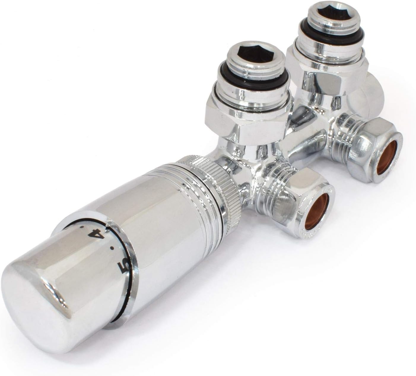 Hot-Flow | Cascade Modern Twin TRV Chrome Thermostatic Radiator Valve (Angled)