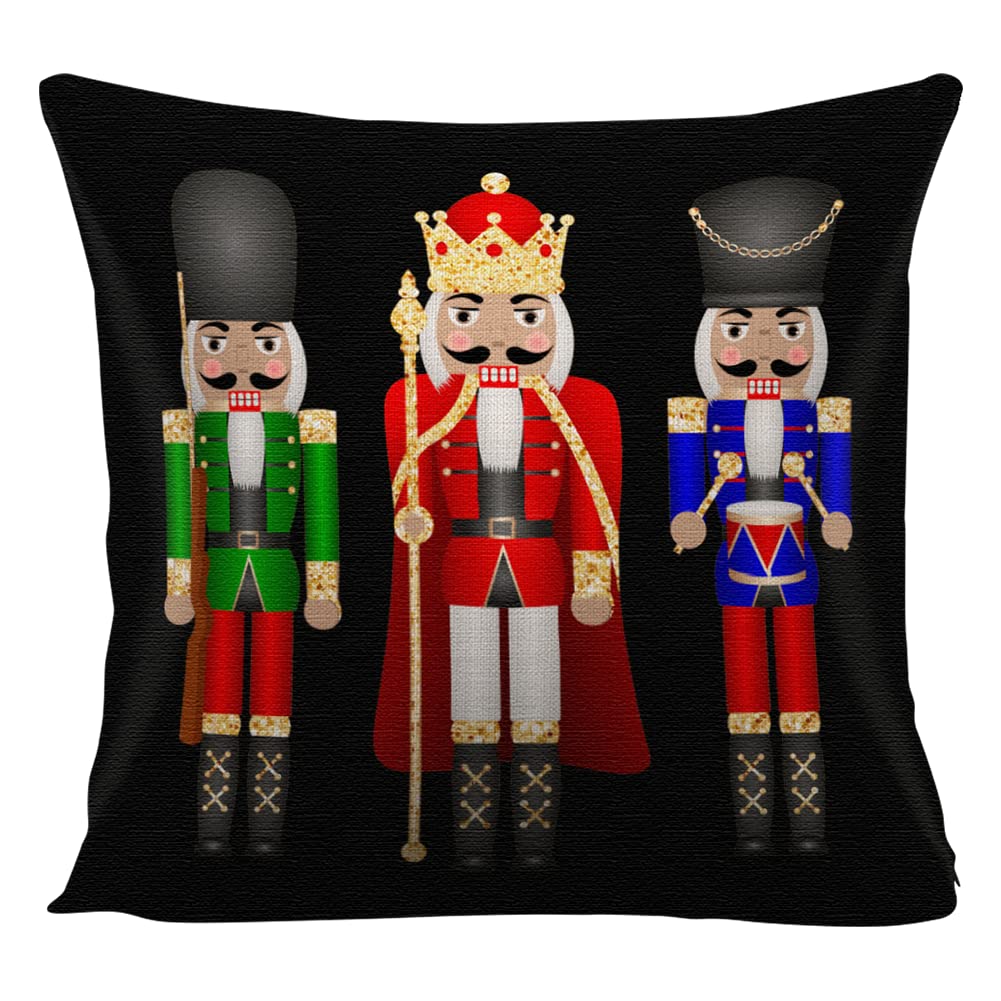 Cartoon Nutcrackers Pillowcase Christmas Pillow Cover Home Decor Square Cushion Cover for Sofa Bed Couch, Xmas Decorative Pillow Case, Cotton Linen