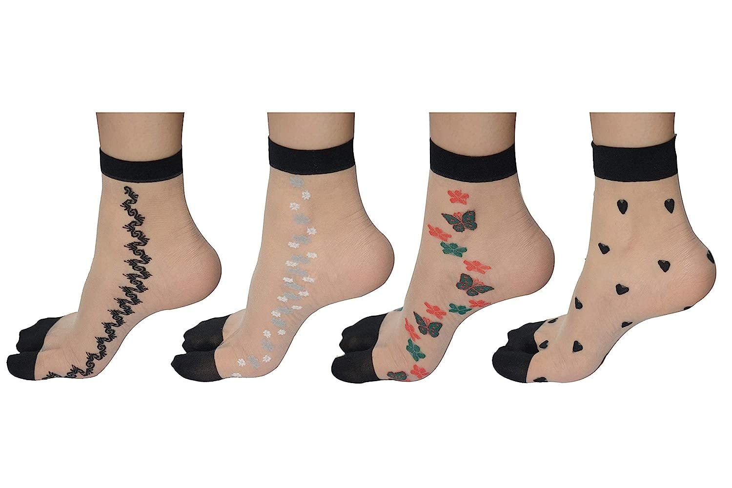 Ankle/High Ankle Ultra Thin Transparent Net Socks for Women/Ladies/Girl's with Thumb (Multi Packs) Note- Patter or Design may vary, Summer Net Sheer Short Shoe for Indoor & Outdoor-image-19