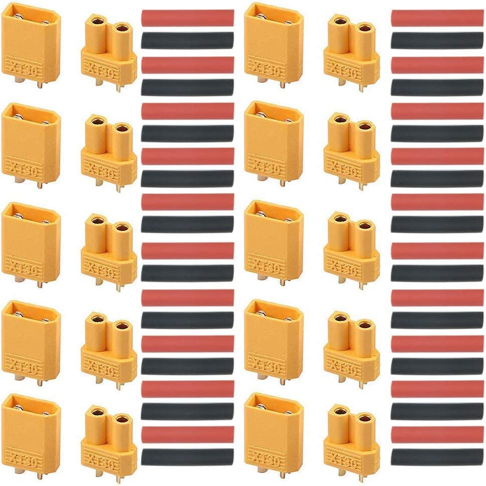 Bohaner XT30 Bullet Connectors Male Female, 10 Pairs Power Connector Plugs with Heat Shrink Socket, Gold Plated XT30 Plug for RC LiPo Battery, UAV, Toy Vehicle