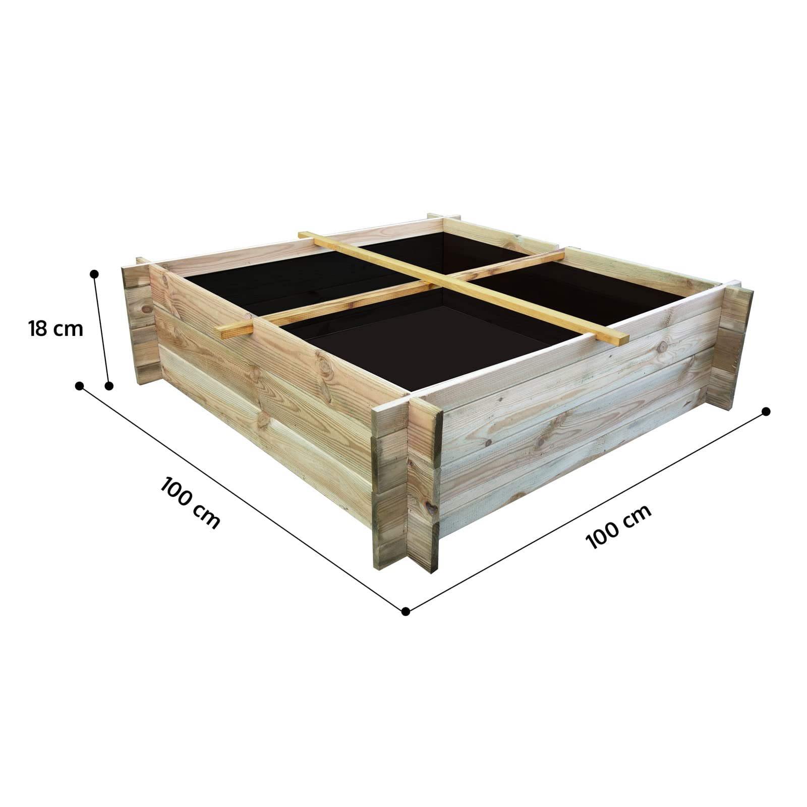 Letto Rialzato Per Orto In Legno Di Abete 100x100x16cm - Fioriera Da Esterno, Montaggio Senza Viti