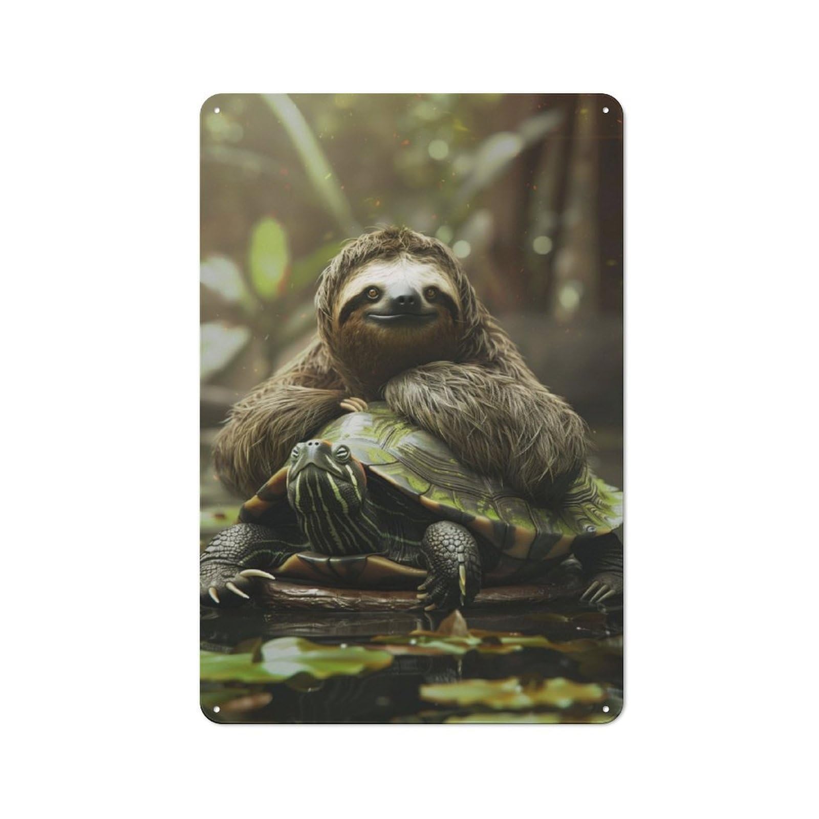 Junmoney Sloth Chilling On Turtle Retro Metal Wall Decor 30X20cm, Metal Sign For Pub, Home Bar, Shed Or Man Cave, For Relaxed Wall Styling
