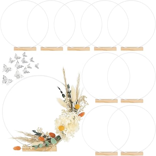 Miniatura 10 de Paquete de 10 aros florales negros con soporte, anillos de metal de 18 pulgadas para centros de mesa, decoración de mesa, manualidades, anillos de