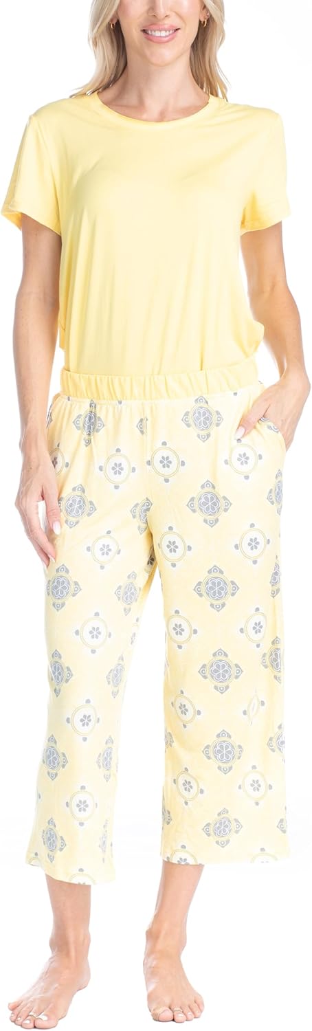 MUK LUKS 2 Pack Women's Pajama Set - Shorts, Capris, Tank Top and T-Shirt, Loungewear Pajamas, All Mixed up, Conjunto Pijama - Image 2