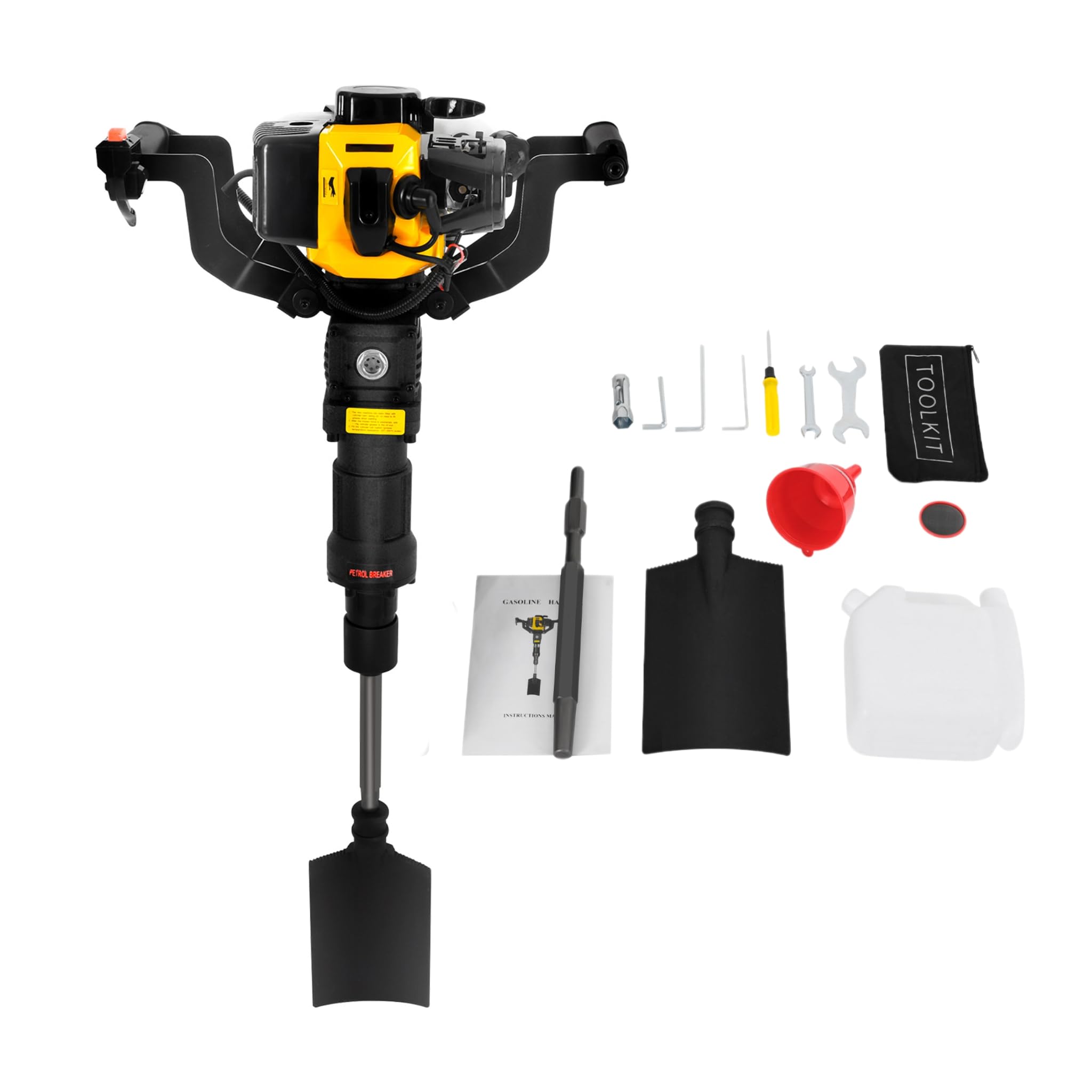 52cc 2takt Grabenfräse Benzin Garten Baum Bagger 1250w, HandgefüHrte Gartenbaumgräber Baumpflanzschaufel Für Garten Bauernhof Pflanzschaufel, Gelb
