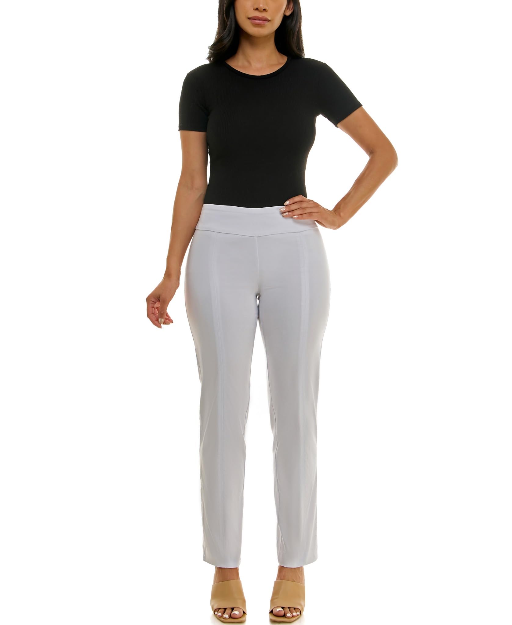 Zac Rachel Womens Millennium Fabric - Slim Leg Pull-On Pant Optic White 6 PS