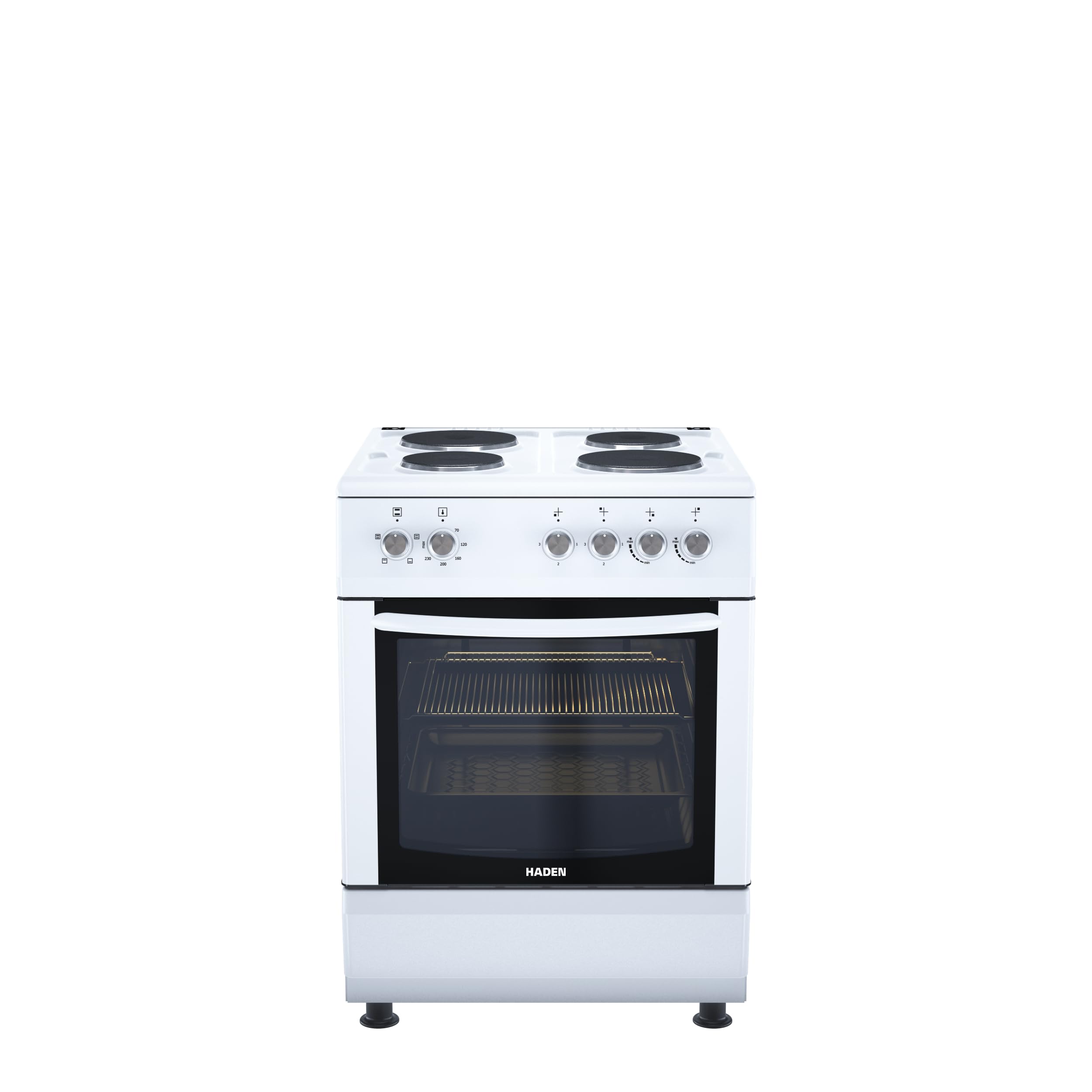 Haden HE61SW Electric Cooker, 60cm Freestanding, 65L Capacity, HE61SW, 4 Cooking Functions, White