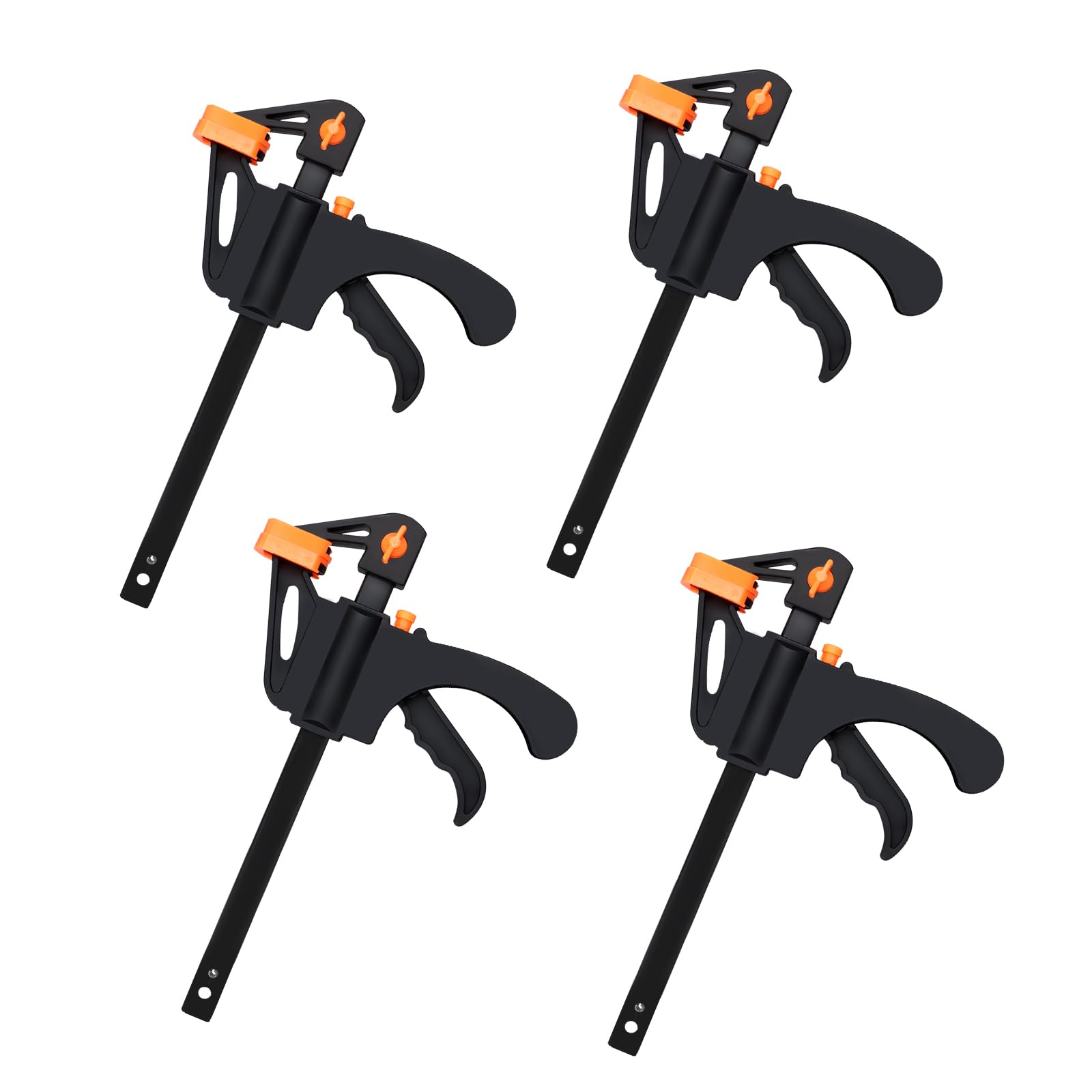 ZOFUN - Juego de 4 abrazaderas de barra de trinquete, abrazaderas de liberación rápida ajustables con una sola mano de 6 pulgadas para carpintería, abrazaderas F de plástico ligero negro y naranja