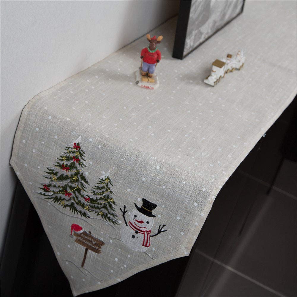Tapetes Para Mesa,Camino De Mesa De Arpillera Beige Caminos De Mesa Bordados De Muñecos De Nieve Navideños Para Sala De Estar Mesa De Comedor De Navidad Fiesta Decoración Navideña De Halloween