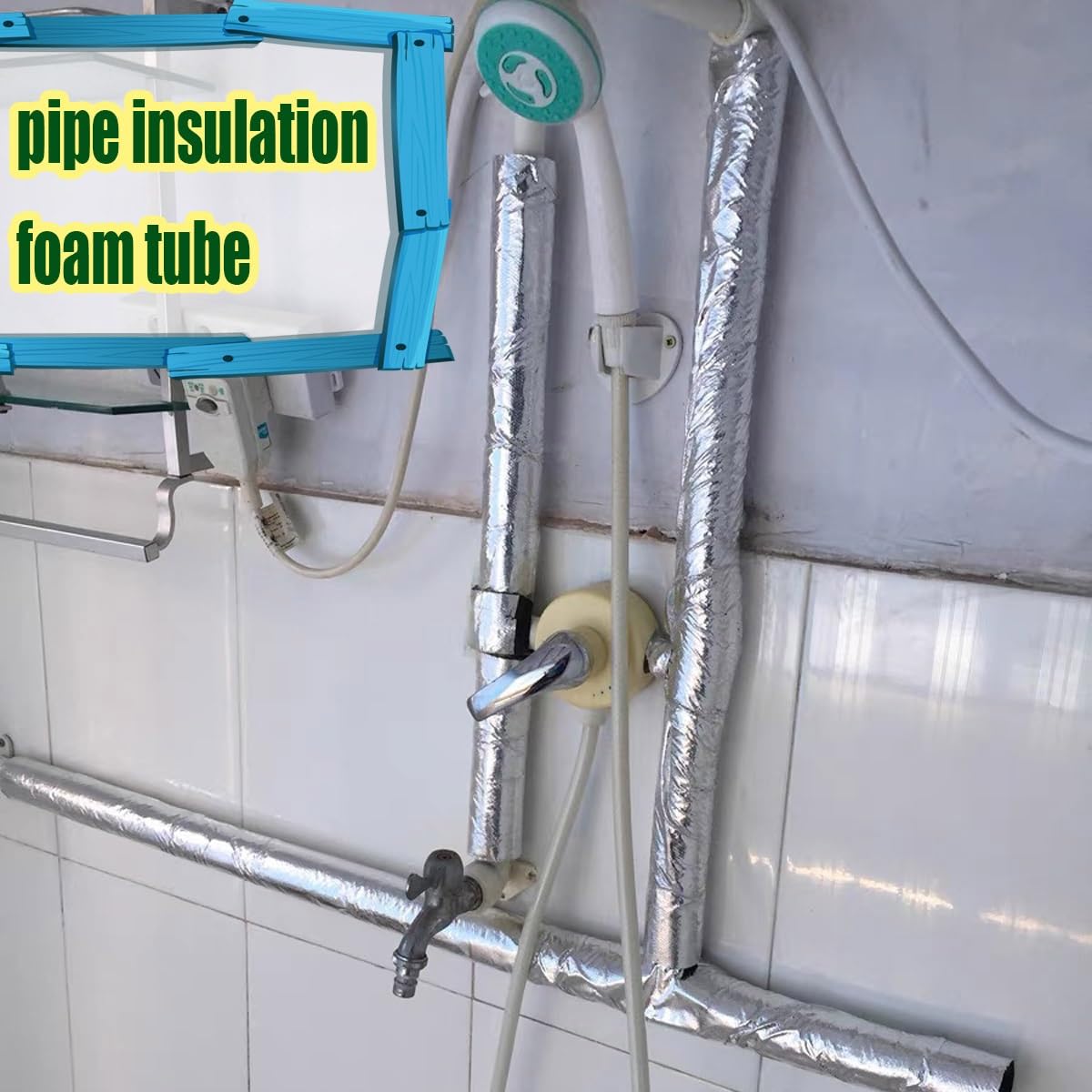 Rohrisolierungsrohre aus Aluminiumfolie für den Außenbereich, mit selbstklebendem Schaumstoff, ID22 mm, 34 mm, 48 mm, 60 mm, 76 mm, 89 mm, 110 mm Dicke, Größe 4/5 Zoll