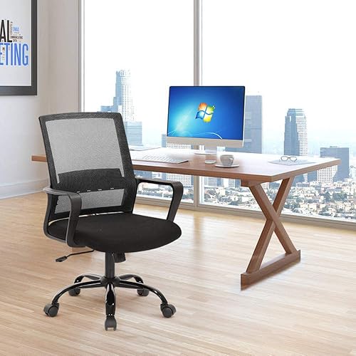 Silla de oficina ergonómica simple, silla de oficina en casa con respaldo medio, silla de oficina de malla con soporte lumbar, silla de computadora