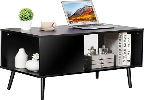 Miniatura 8 de Mesas de centro con estante de almacenamiento abierto, mesa auxiliar de mediados de siglo, muebles decorativos para oficina, hogar, sala de estar,