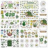 UV DTF Transfer Cup Wrap - 10 Sheets Plant Weeds UV DTF Cup Wraps for 16 oz Glass Cups, Green Trippy Leaf Cannabis Marijuana UV DTF Transfer Stickers, Waterproof Water Bottle Decals Adults Crafts