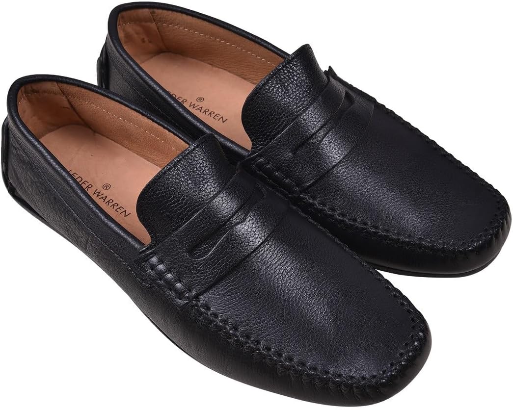 LEDER WARREN Mens Mauro Leather Loafer Shoes for Formal Wear, Business Casual, and Parties |Slip-on Closure, Stylish |Black