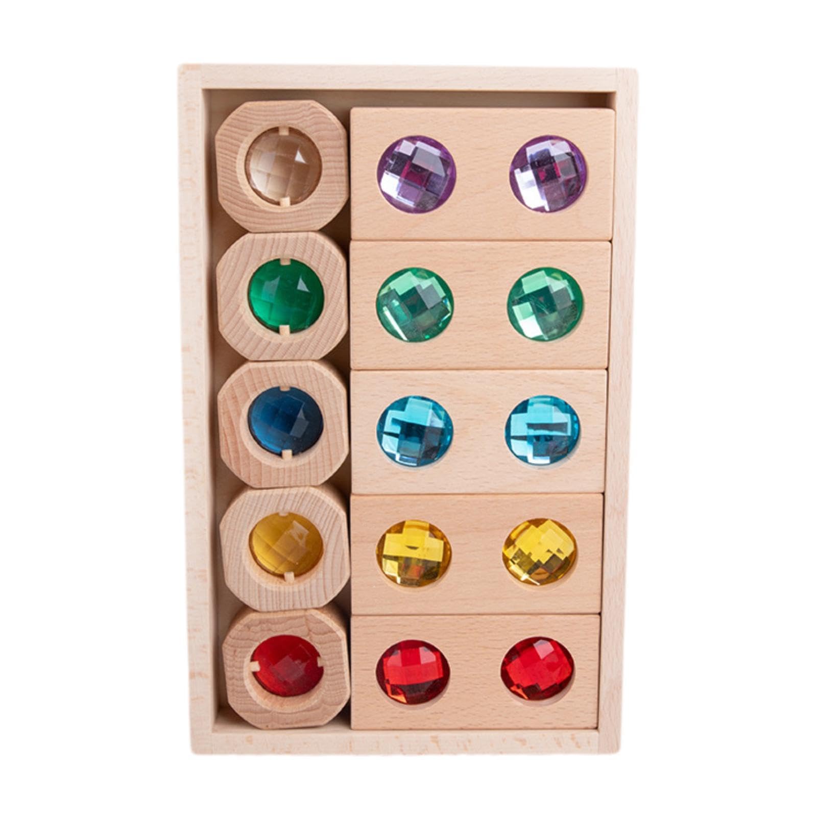 Qianly Set di Blocchi da Costruzione in Legno per Bambini, Gioco di Impilamento, Giocattolo Educativo, Set di Blocchi da Costruzione Arcobaleno per Il Comple, Stile a