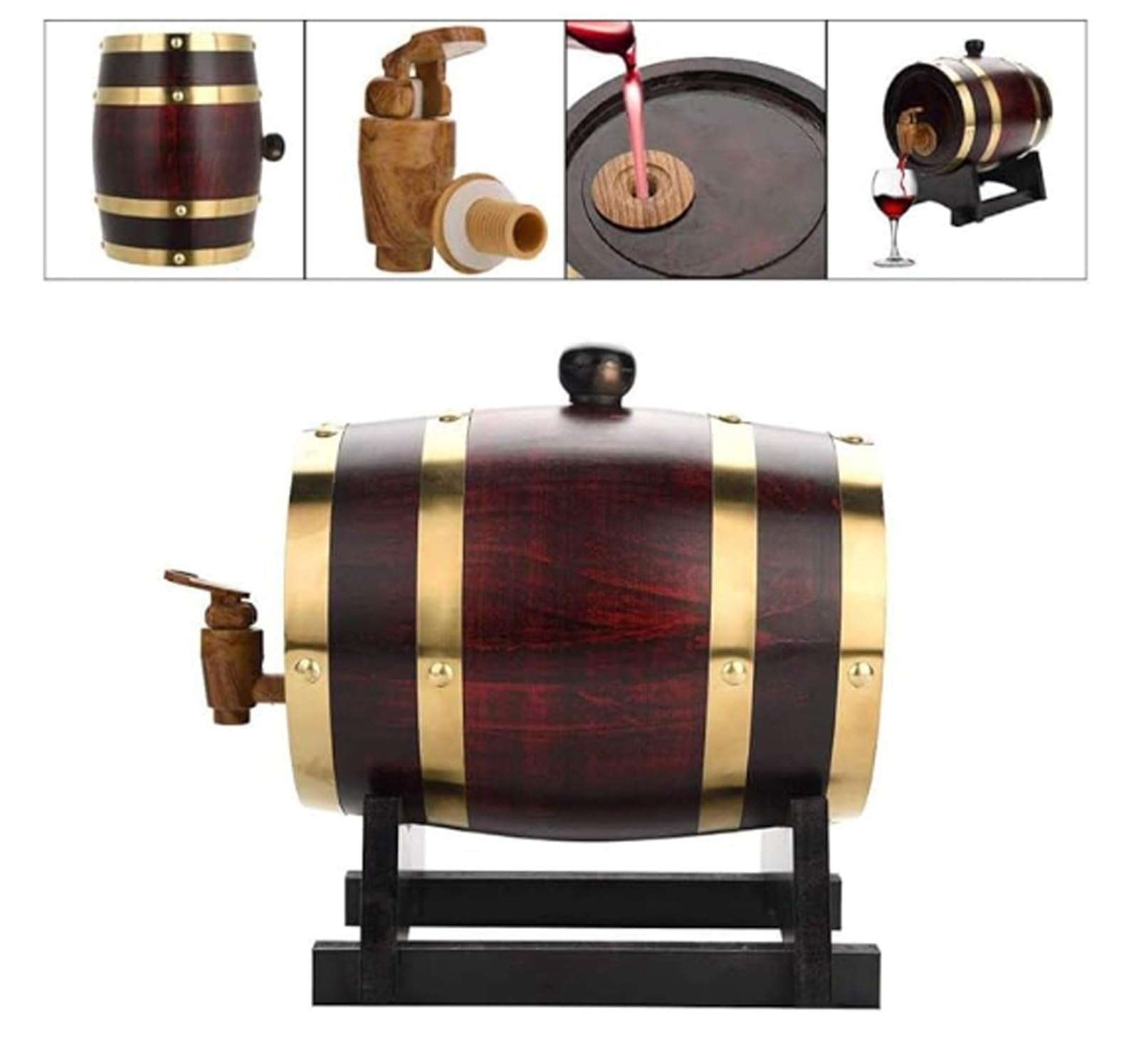 Barril de Roble (10l, 15l, 20l, 30l, 50l), Barriles de Vino, Barriles de Madera Vintage para Whisky, con Grifo/Soporte, Revestimiento de Papel de Aluminio(F,10L)