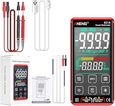 621A Smart Digital Multimeter Touch Screen Multimetro Tester Transistor 9999 Counts True RMS Auto Range DC/AC 10A Meter - Red