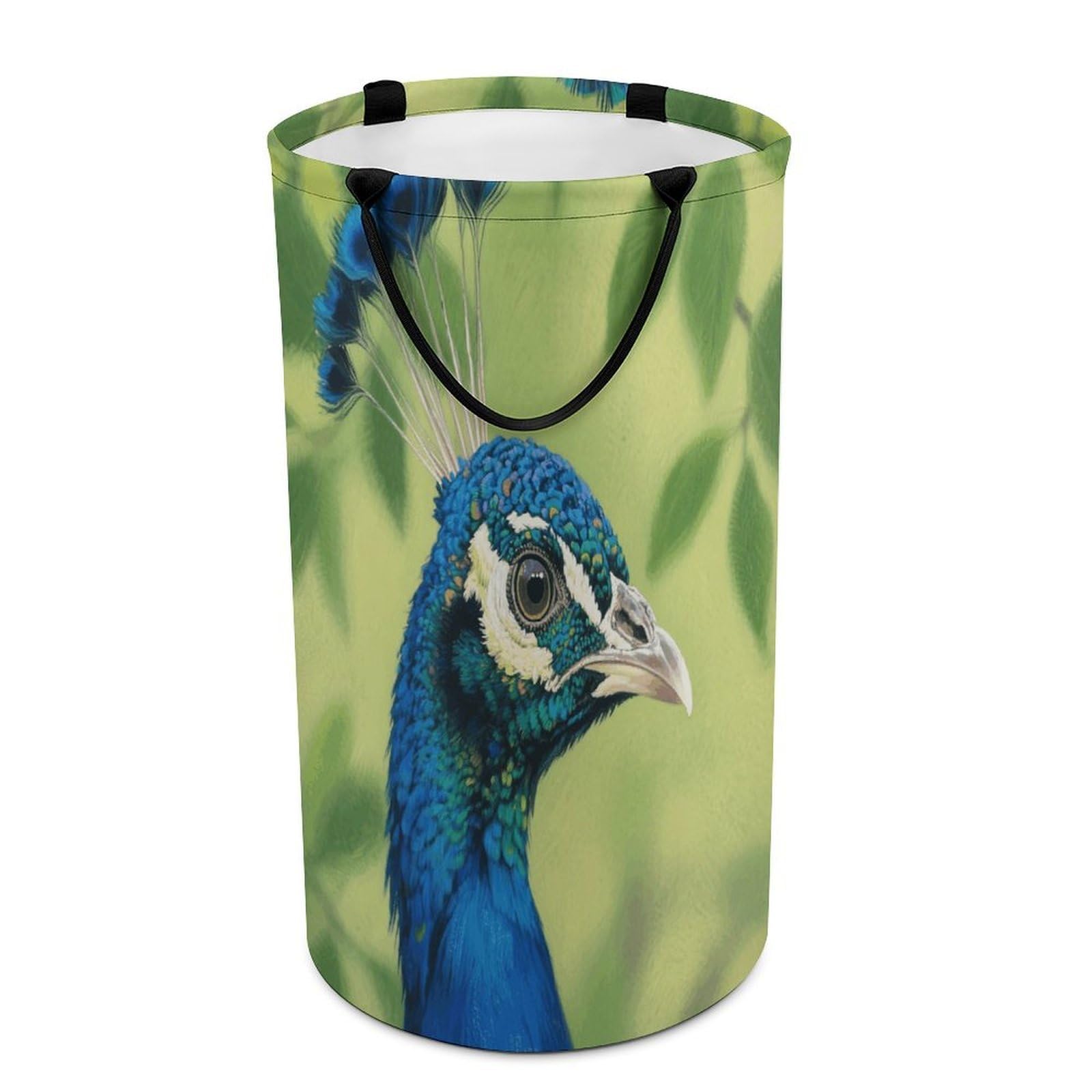 Peacock Head Laundry Basket with Handles Large Collapsible Laundry Bag Freestanding Waterproof Clothes Hamper Decor Storage of Dirty Clothe for Family Bathroom 86L