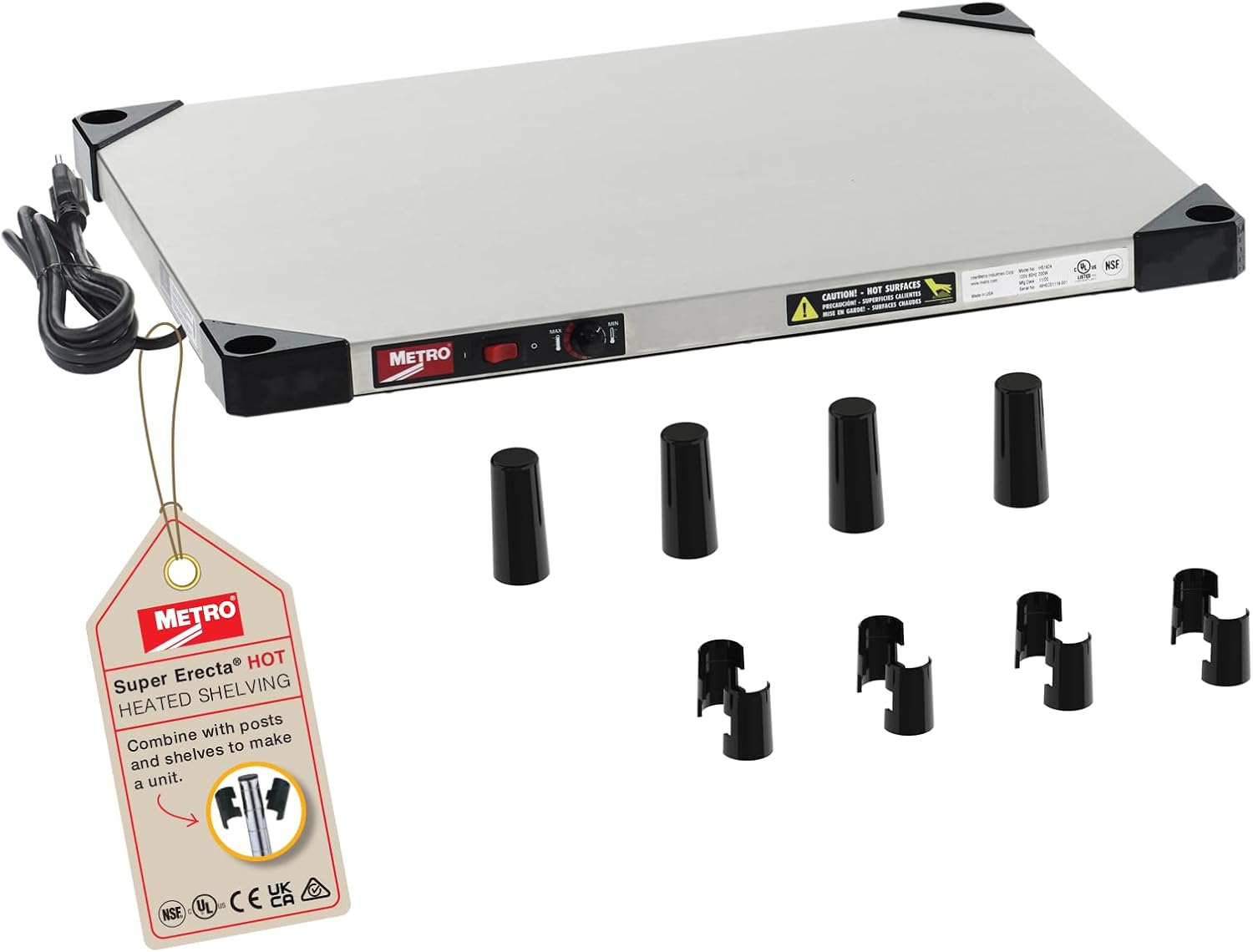 Metro HS1824 Super Erecta Hot Stainless Steel Heated Shelf - Use as Countertop Food Warmer or Customizable Shelving Unit - 120V, 200W, 18" x 24" - NSF and UL Listed