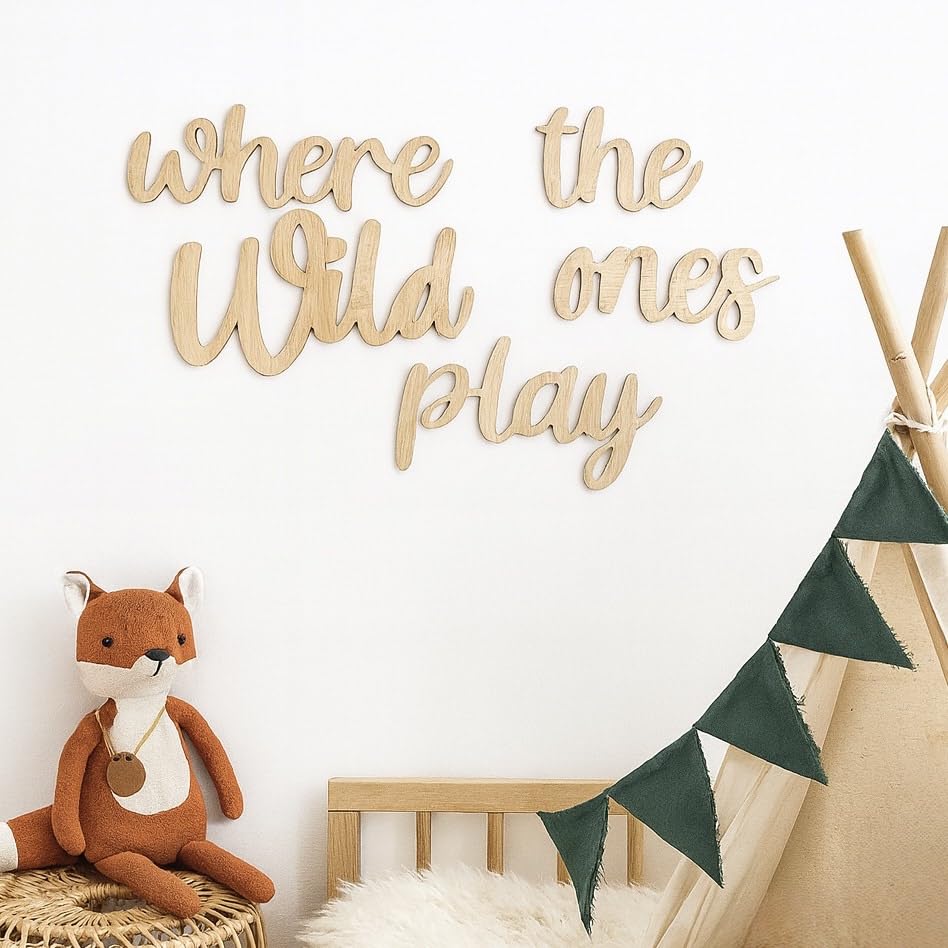 Where The Wild Ones Play Script Sign – Inspirational Bedroom, Home, Door, Wall Decor – Black Vinyl Sticker for Nursery, Kids' Room, Playroom or Living Room Wall Art (Black)