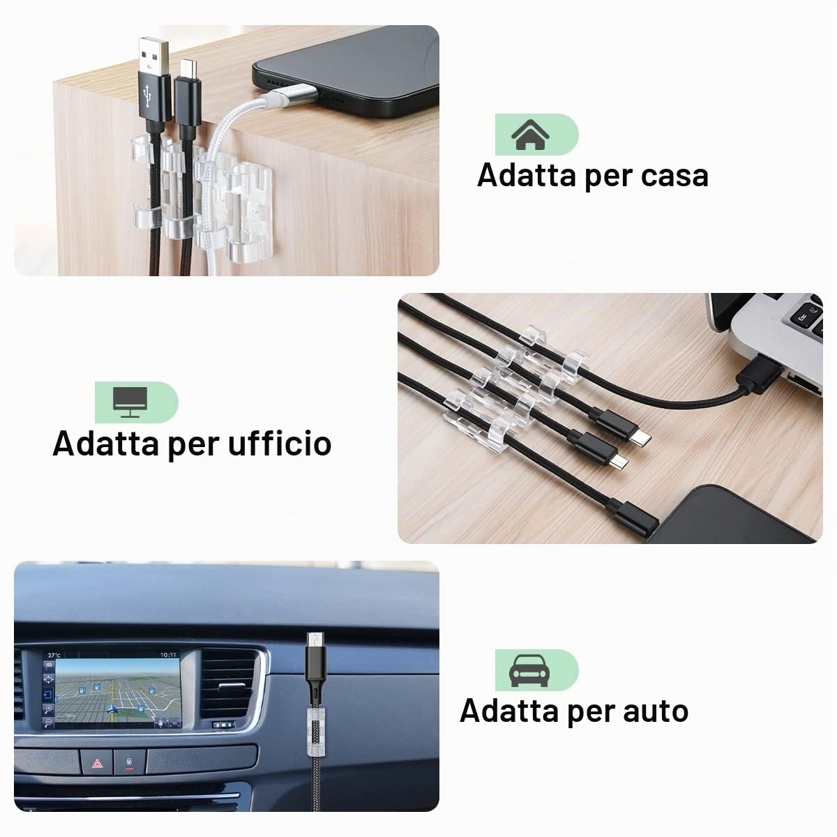 Organizzatore di Cavi Autoadesivi 40 Pezzi Clip per Cavi Fermacavi Trasparente