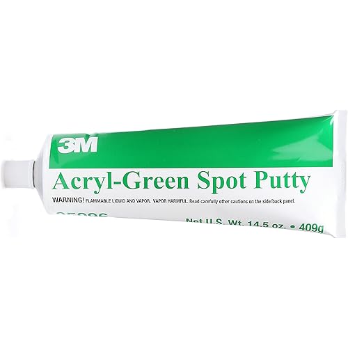 3M Acryl Putty, 05096, Green, 14.5 oz, Used for Automotive and Marine Finisis for Easy Sanding, Smooth Spreading and Low Shrinkage, 1 Tube