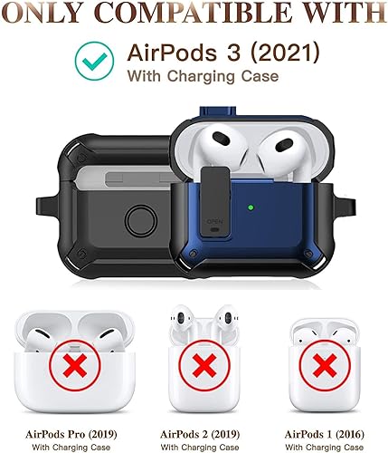 Miniatura 2 de Olytop Funda para AirPods de 3 generación con tapa de bloqueo y bolígrafo limpiador, cuerpo completo resistente para AirPod Gen 3 a prueba de