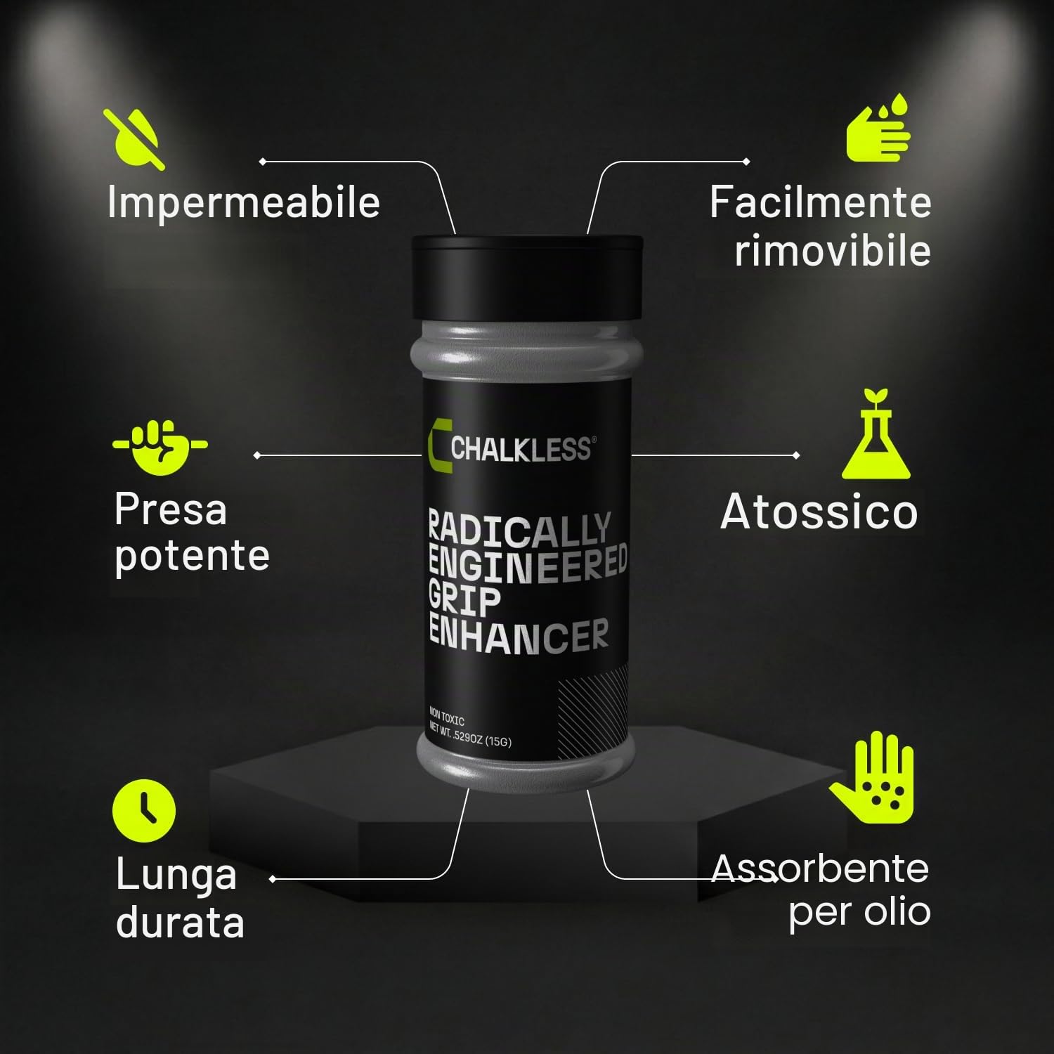CHALKLESS® Grip EnhancerChalkless Radically Engineered Grip Enhancer per sollevamento pesi, allenamento, bottiglia da 15 g di olio di silice sililato che assorbe la presa granulare per atleti