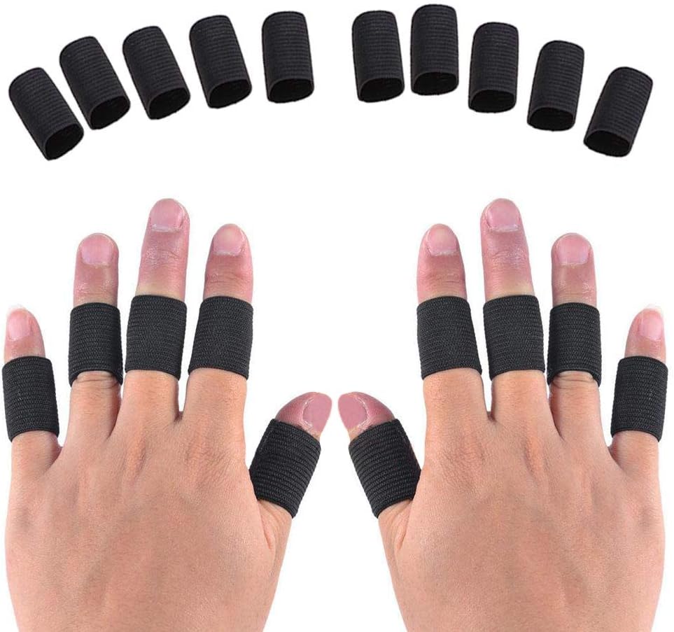 CoURTerzsl 10Pcs Stretchy Finger Protector Sleeve Support Arthritis Sport Aid Straight Wrap Black