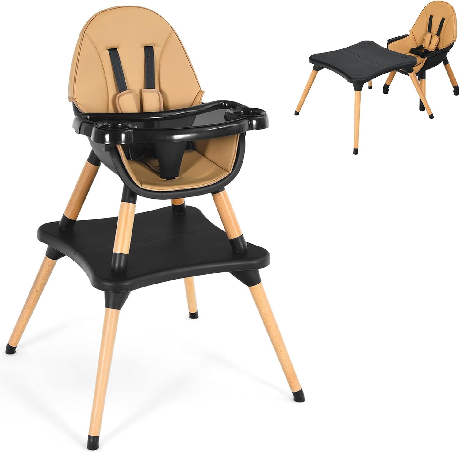 KOTEK 5 in 1 Baby High Chair, Eat & Grow Convertible High Chair w/Removable 4Position Tray, 5